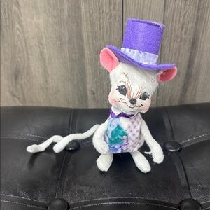 Annalee Easter Spring Parade White Mouse In Purple Vest & Hat 7" Posable Doll